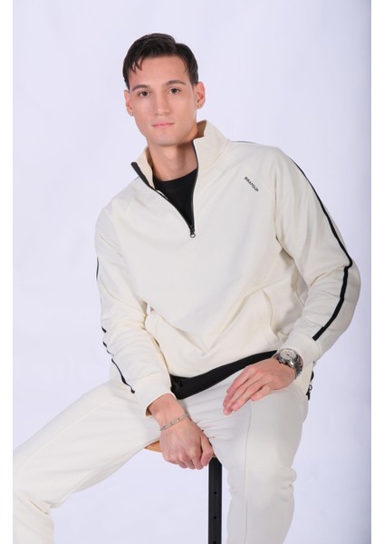 Regular Fit Hakim Yaka Şerit Detaylı Sweatshirt
