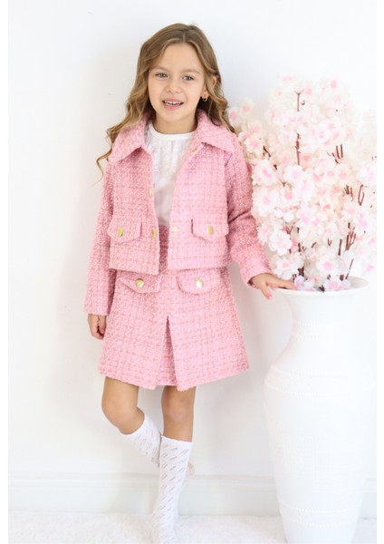 Kız Çocuk Carmen Pudra Pembe Tüvit 23 Nisan 29 Ekim Etek Ceket Yılbaşı Takım modelleri
