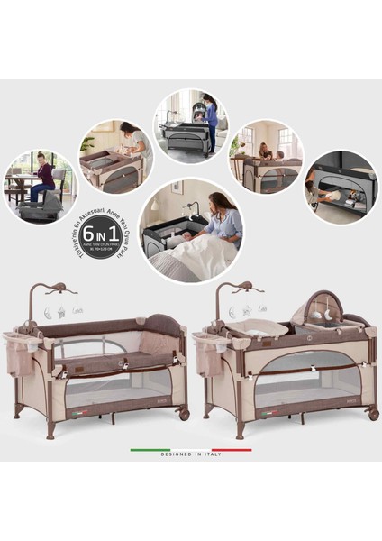 Bonte 2 6in1 Lüks Anne Yanı Oyun Parkı Park Yatak Xl 70X120 cm Kahverengi fiyatları