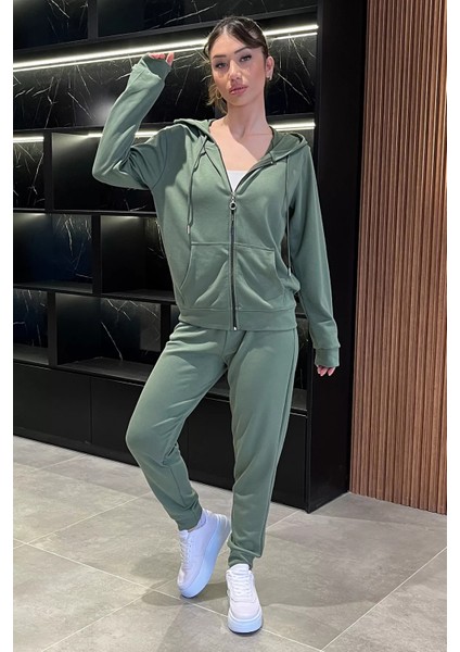 Kadın Cepli Fermuarlı Sweat Pantolon Eşofman Takımı P-00014606
