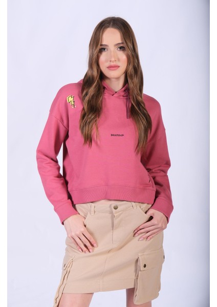 Eğlenceli Baskı Detaylı Oversize Kapüşonlu Sweatshirt