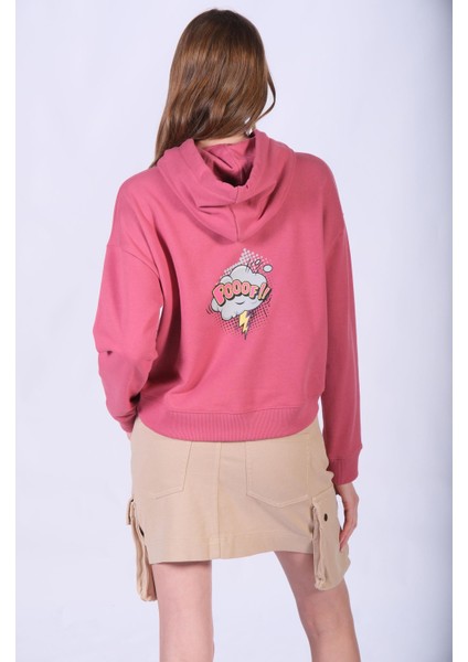 Eğlenceli Baskı Detaylı Oversize Kapüşonlu Sweatshirt