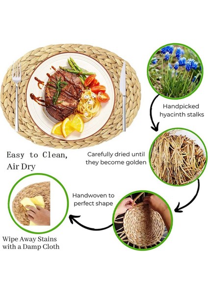 Oval Dokuma Amerikan Servisleri, Doğal Su Sümbülü Amerikan Servisleri, Hasır Örgülü Rattan 12X16 Inç 8 Paket (Yurt Dışından) modelleri