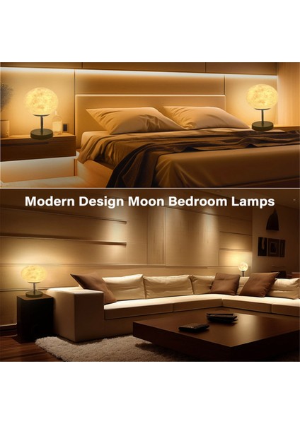 3D Ay Lambası Başucu Masası Kısılabilir Küçük Modern Yatak Odası Başucu LED Masa Lambası Gece Lambası (Yurt Dışından)