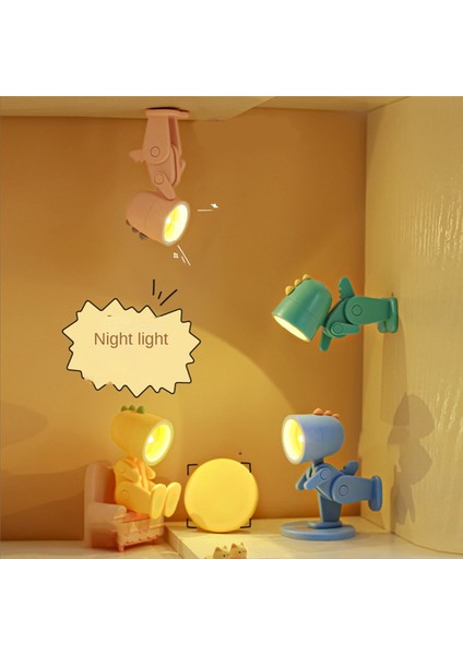 LED Gece Işıkları Karikatür Hayvan Katlanır Masa Lambası Sevimli Evcil Hayvan Şekli Göz Koruma Lambası, Pembe Dinozor (Yurt Dışından)