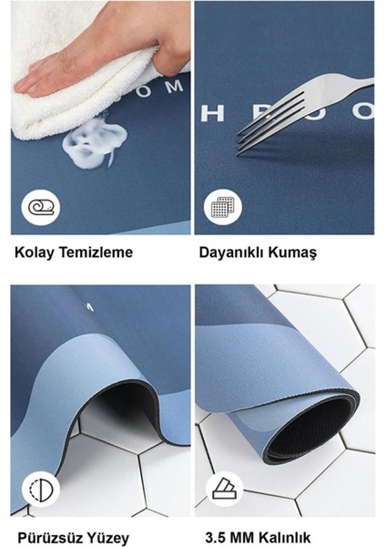 Kaydırmaz Tabanlı Süper Su Emiş Gücüne Sahip Oval Banyo Paspası Su Emici Paspas