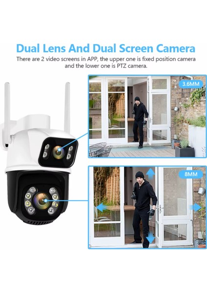 CMR44 8mp Wifi Kamera 4K Ptz Açık Çift Lens Çift Ekran Ip Kamera