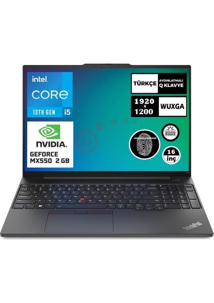 Thinkpad E16 Gen 1 I5-1335U 24 GB Ram 2 Tb SSD MX550 16" Windows 11 Home 21JN005PTX ZI729