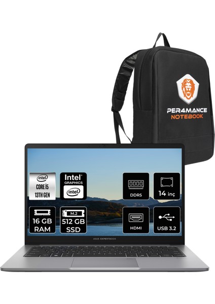 Expertbook P1 Intel Core I5 13420H 16GB 512GB SSD 14" Fhd Fdos Taşınabilir Bilgisayar & Per4 Çanta P1403I58512G0DP307