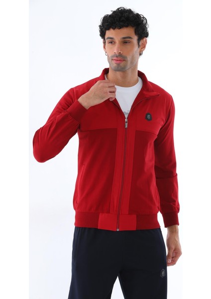 Erkek İki İplik Kumaş Slim Fit Dar Paça Bordo Fermuarlı Eşofman Takımı - 7664 fiyatları