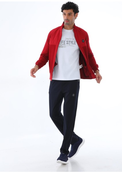 Erkek İki İplik Kumaş Slim Fit Dar Paça Bordo Fermuarlı Eşofman Takımı - 7664 modelleri