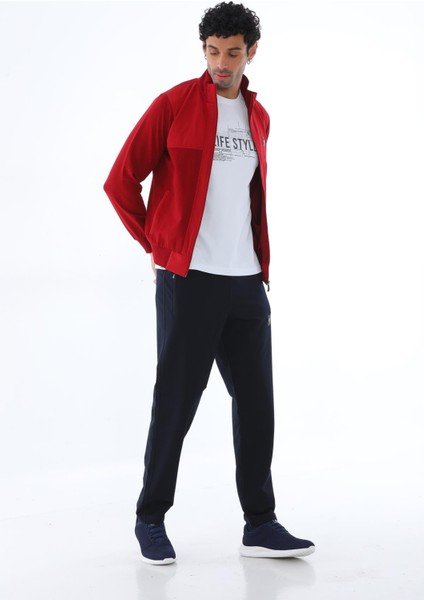 Erkek İki İplik Kumaş Slim Fit Dar Paça Bordo Fermuarlı Eşofman Takımı - 7664 fırsatları