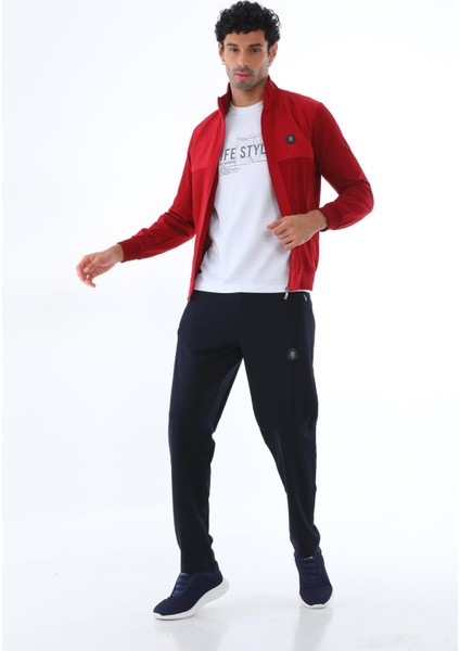 Erkek İki İplik Kumaş Slim Fit Dar Paça Bordo Fermuarlı Eşofman Takımı - 7664 indirimleri