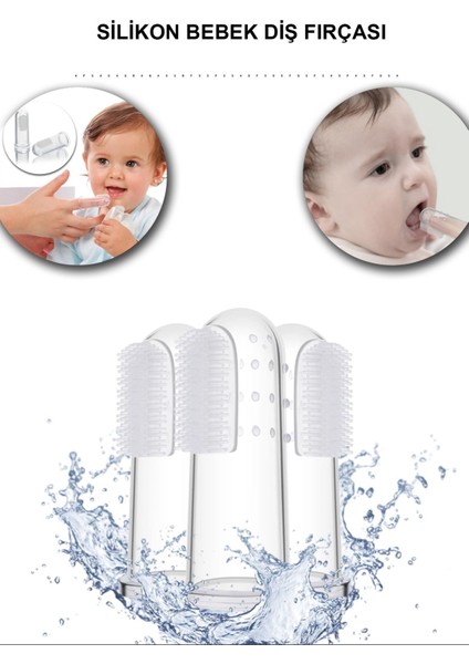 Bebek Silikon Şeffaf Parmak Dil ve Diş Temizeme Fırçası