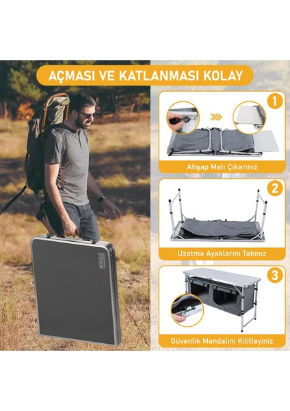 Saklama Dolaplı Kamp Masası, Outdoor Mutfak Dolabı, Katlanabilir Piknik Masası Mermer Desenli