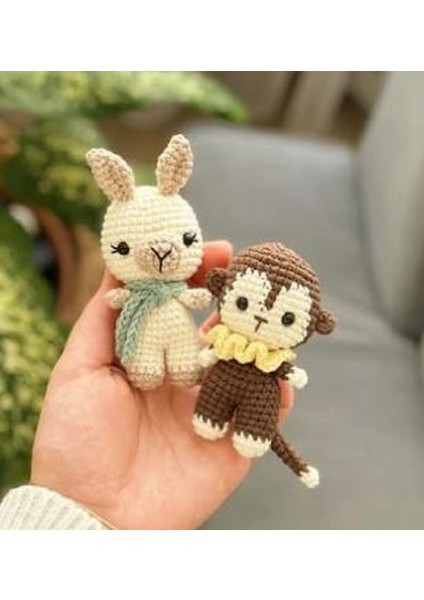 2'li̇ Mi̇ni̇k Ami̇gurumi̇ Lama ve Maymun Hayvan Oyuncak (El Örgüsüdür)