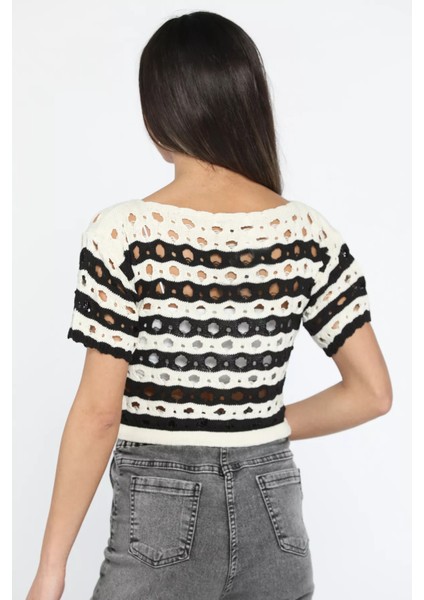 Çizgi Desenli Kadın File Bluz modelleri