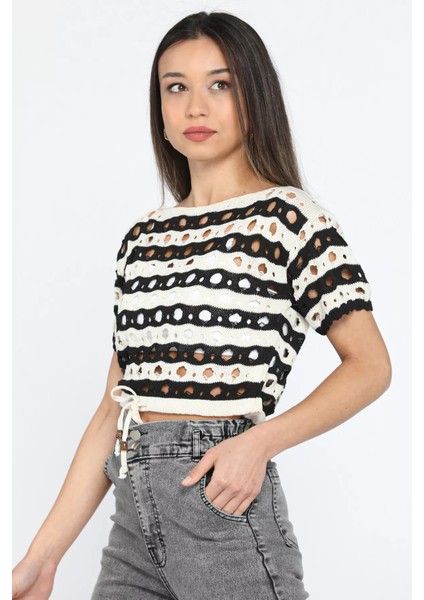 Çizgi Desenli Kadın File Bluz fiyatları