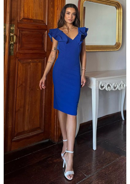 Sırt Çapraz Fırfırlı Abiye Elbise