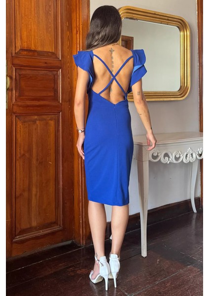 Sırt Çapraz Fırfırlı Abiye Elbise fırsatları