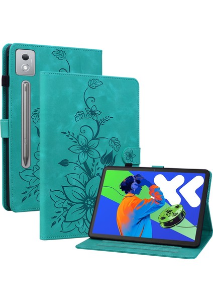 Lenovo Tab P12 12.7 2025 Için Kabartmalı Deri Kılıf (Yurt Dışından)