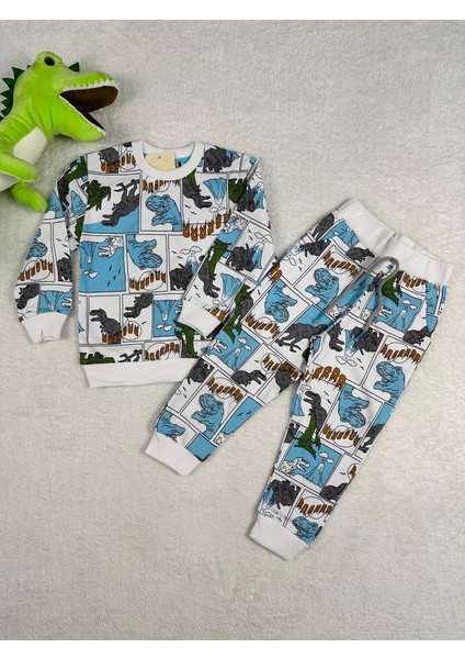 Dinozor Desen Cepli 3iplik Erkek Çocuk Pijama Takım