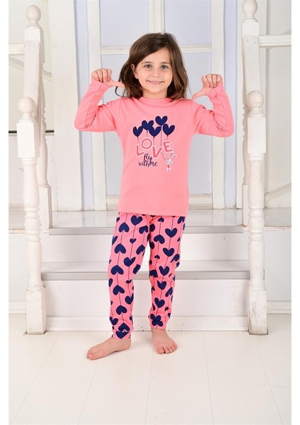 Kalp Desen Somon Kız Çocuk Pijama Takım