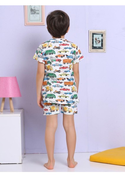Araba Desenli Renkli Şort Pijama Takımı