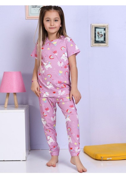 Unicorn Desenli Pembe Pijama Takımı