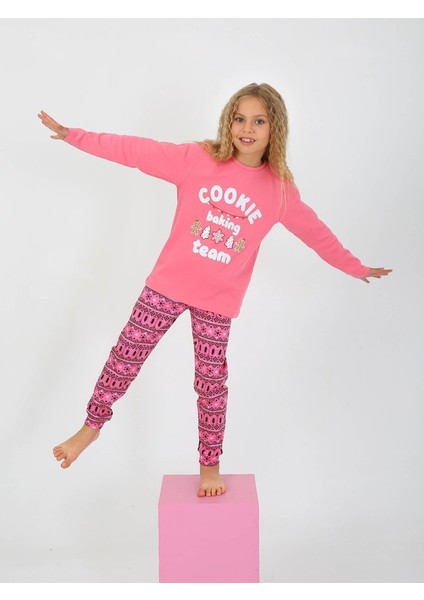 Yılbaşı Desen Pembe Kız Çocuk Pijama Takım