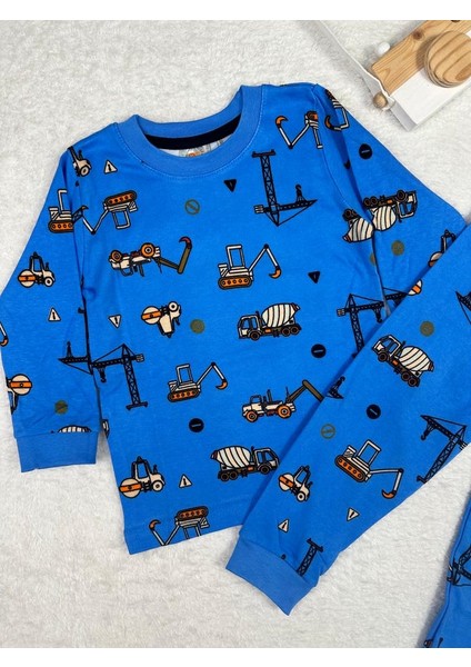 Iş Makinası Desen Mavi Erkek Çocuk Pijama Takım