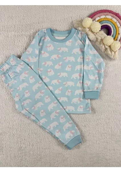Kutup Ayısı Desen Mavi Kız Çocuk Pijama Takım
