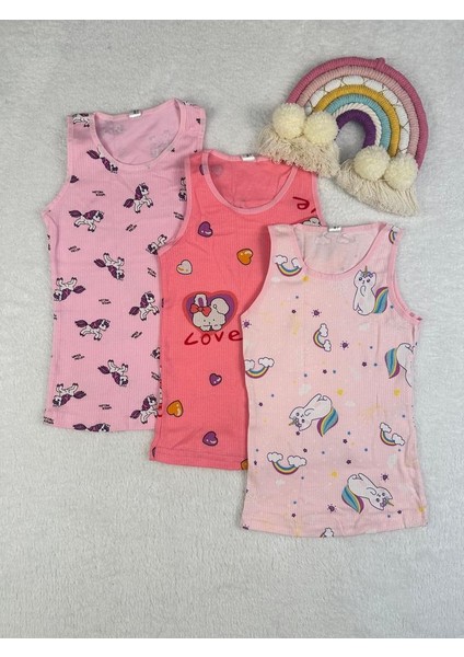 Unicorn Desenli Fitilli 3lü Çocuk Atlet Set