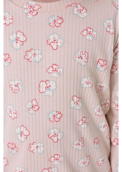 Çiçek Desenli Bej Fitilli Çocuk Pijama Takımı fırsatları