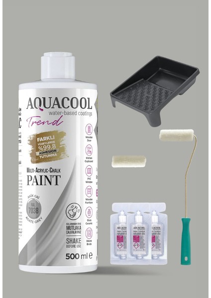 Trend Su Bazlı Akrilik Hobi Boya 500 ml Rulo Katalizör Boyacı Tavası Hibrit Dönüşüm Boyası Seti Ral 7038