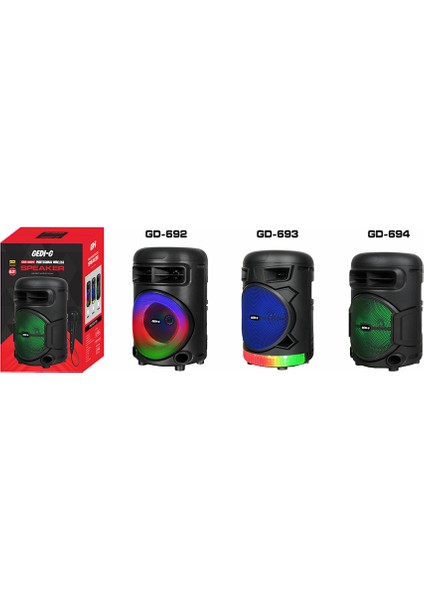 Kablolu Mikrofonlu Fm Rgb Tws Çift 6.5inç Karaoke Bluetooth Taşınabilir Hoparlör GD-692 indirimleri