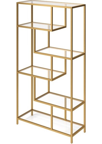Modern 6 Raflı Gold Renk Metal Iskeletli Cam Raflı Aksesuar Rafı Kitaplık indirimleri