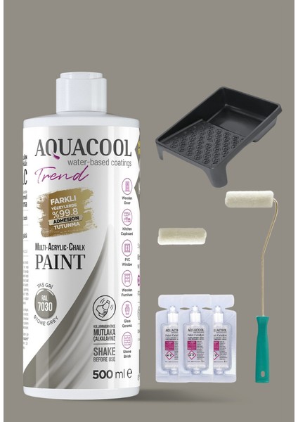 Trend Su Bazlı Akrilik Hobi Boya 500 ml Rulo Katalizör Boyacı Tavası Hibrit Dönüşüm Boyası Seti Ral 7030