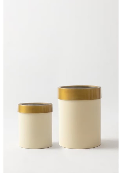 Metal Saksı Krem Gold Bilezikli 2'li Set