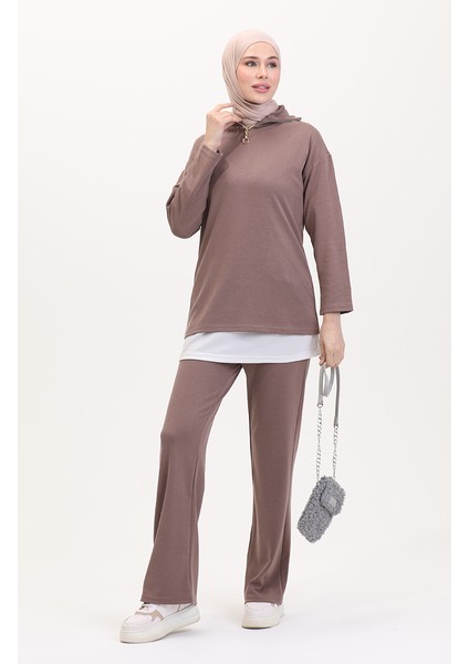 Fermuarlı Tunik Pantolon Ikili Takım 1058-01 Vizon