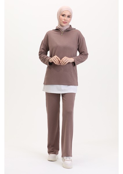 Fermuarlı Tunik Pantolon Ikili Takım 1058-01 Vizon fiyatları