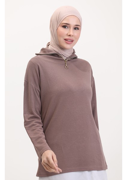 Fermuarlı Tunik Pantolon Ikili Takım 1058-01 Vizon modelleri