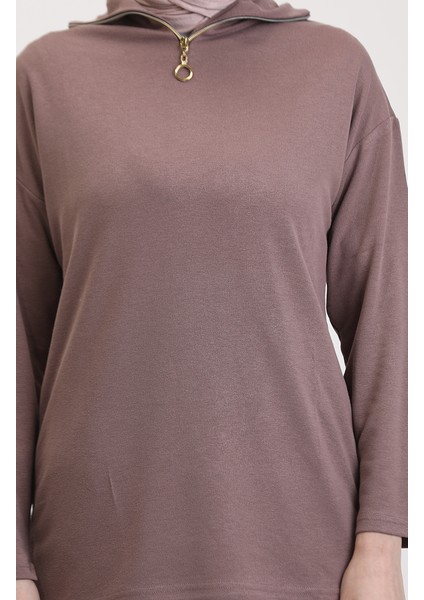 Fermuarlı Tunik Pantolon Ikili Takım 1058-01 Vizon fırsatları