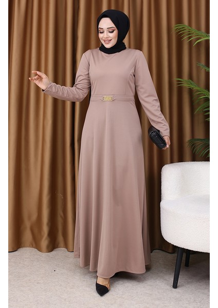 Tokalı Elbise 7123-05 Vizon