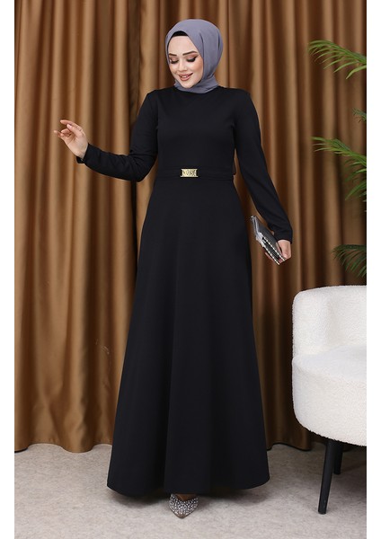 Tokalı Elbise 7123-06 Siyah