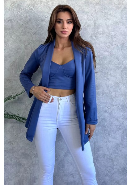 Sahte Cep Detaylı Ceket Büstiyer İkili Takım P-00011507