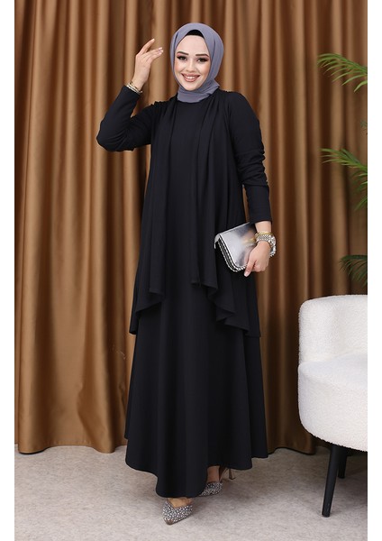 Büyük Beden Yelek Elbise Ikili Takım 6370-01 Siyah fiyatları