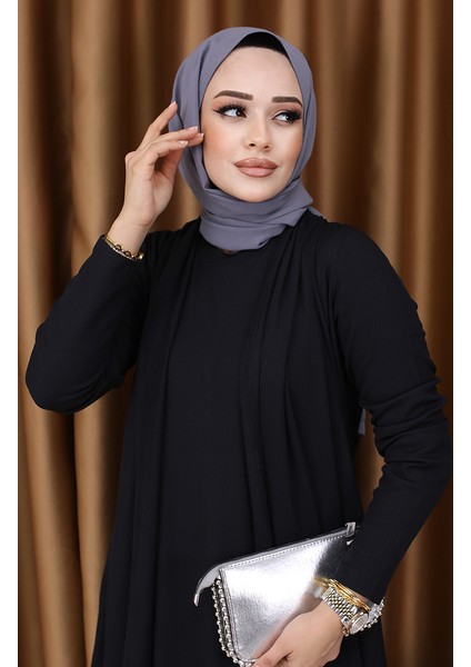 Büyük Beden Yelek Elbise Ikili Takım 6370-01 Siyah modelleri