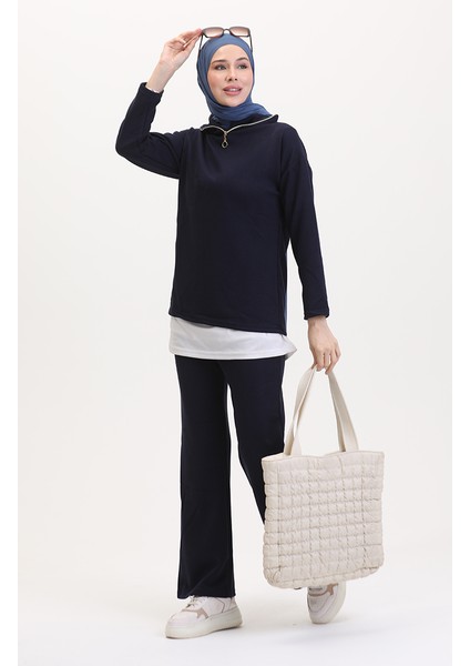 Fermuarlı Tunik Pantolon Ikili Takım 1058-03 Lacivert