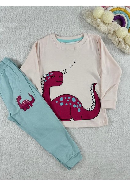 Dinozor Desen Kız Çocuk Pijama Takım